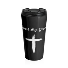 Load image into Gallery viewer, Black "Saved By Grace" Stainless Steel Travel Mug