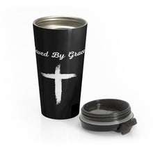 Load image into Gallery viewer, Black "Saved By Grace" Stainless Steel Travel Mug