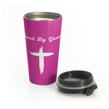 Load image into Gallery viewer, Pink "Saved By Grace" Stainless Steel Travel Mug